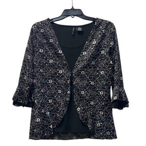 New Directions, Black and Silver sequin Blouse, Women Petite Large